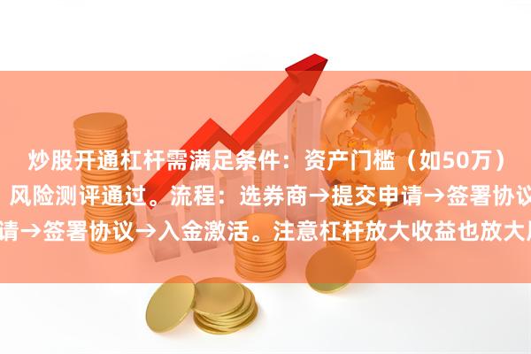 炒股开通杠杆需满足条件：资产门槛（如50万）、交易经验（如2年）、风险测评通过。流程：选券商→提交申请→签署协议→入金激活。注意杠杆放大收益也放大风险，需谨慎。